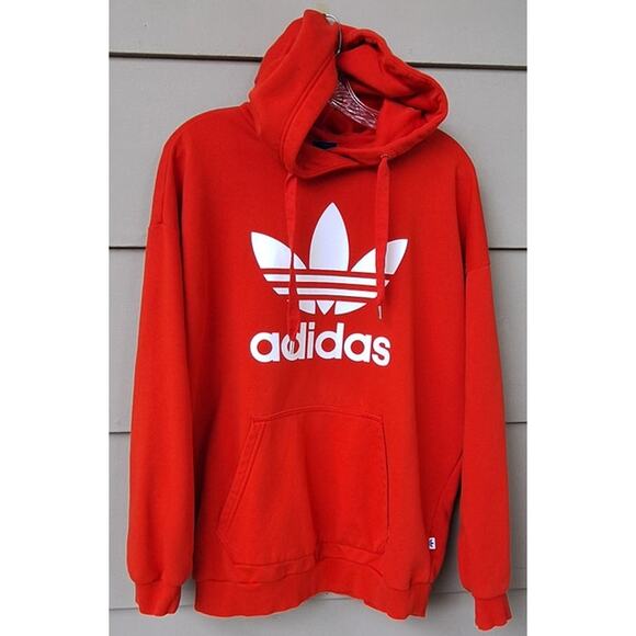 Adidas Originals Men's Coral Red Hoodie Sweatshirt Kangaroo Pockets Size M - Picture 1 of 8